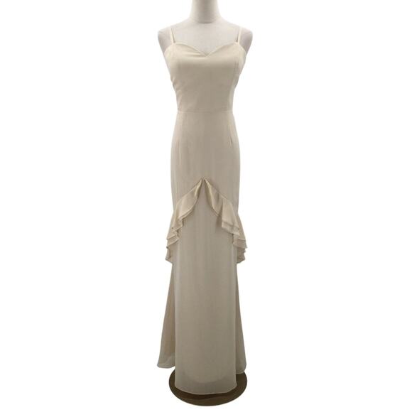 BRIDESMAID AW 12 L cream ruffled formal party wedding guest maxi dress NEW B78 - Picture 1 of 7